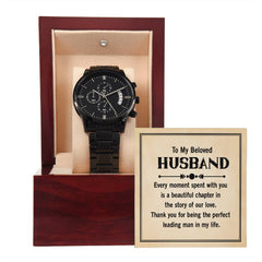 Black Chronograph Watch - For Husband Every Moment